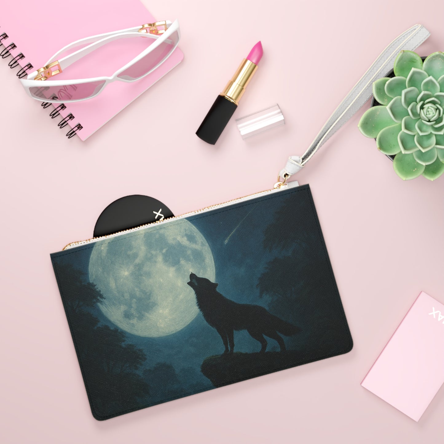 Mystic Wolf Clutch Bag, Celestial Night Purse, Moonlit Wolf Accessory, Gift for Astronomy Lovers, Night Out Essentials