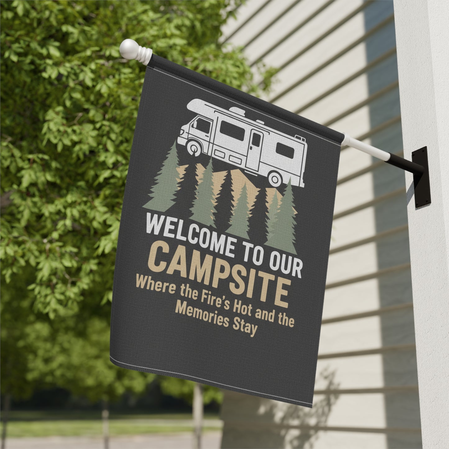 Welcome to Our Campsite Garden Flag — RV Camper Outdoor Banner