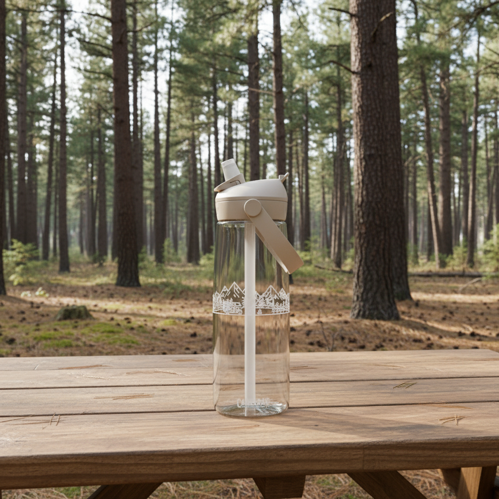 Adventure Fueled 25oz Flip Straw Bottle — Mountain & Camper Design