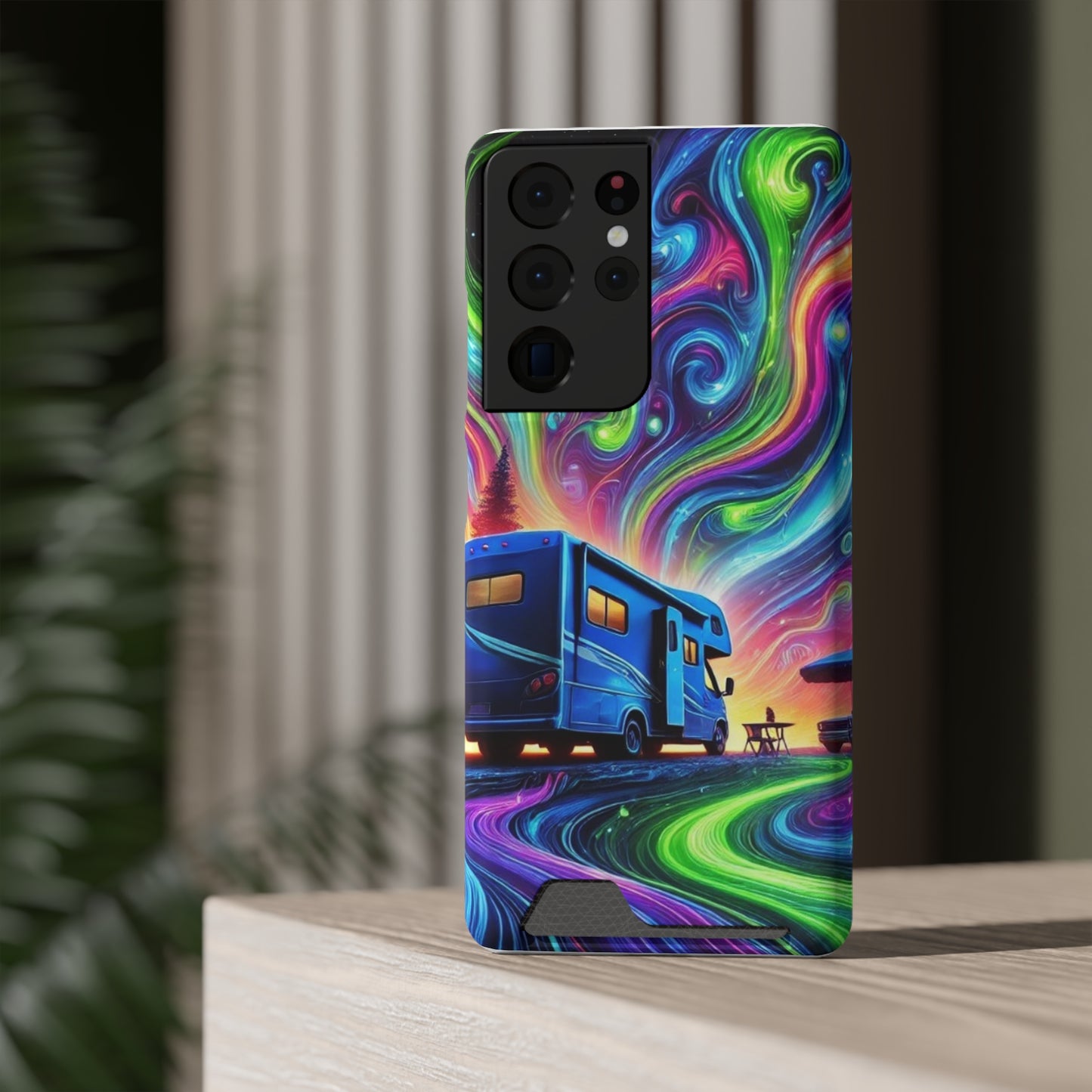 Vibrant RV Phone Case with Card Holder - Colorful Abstract Design for Adventure Lovers