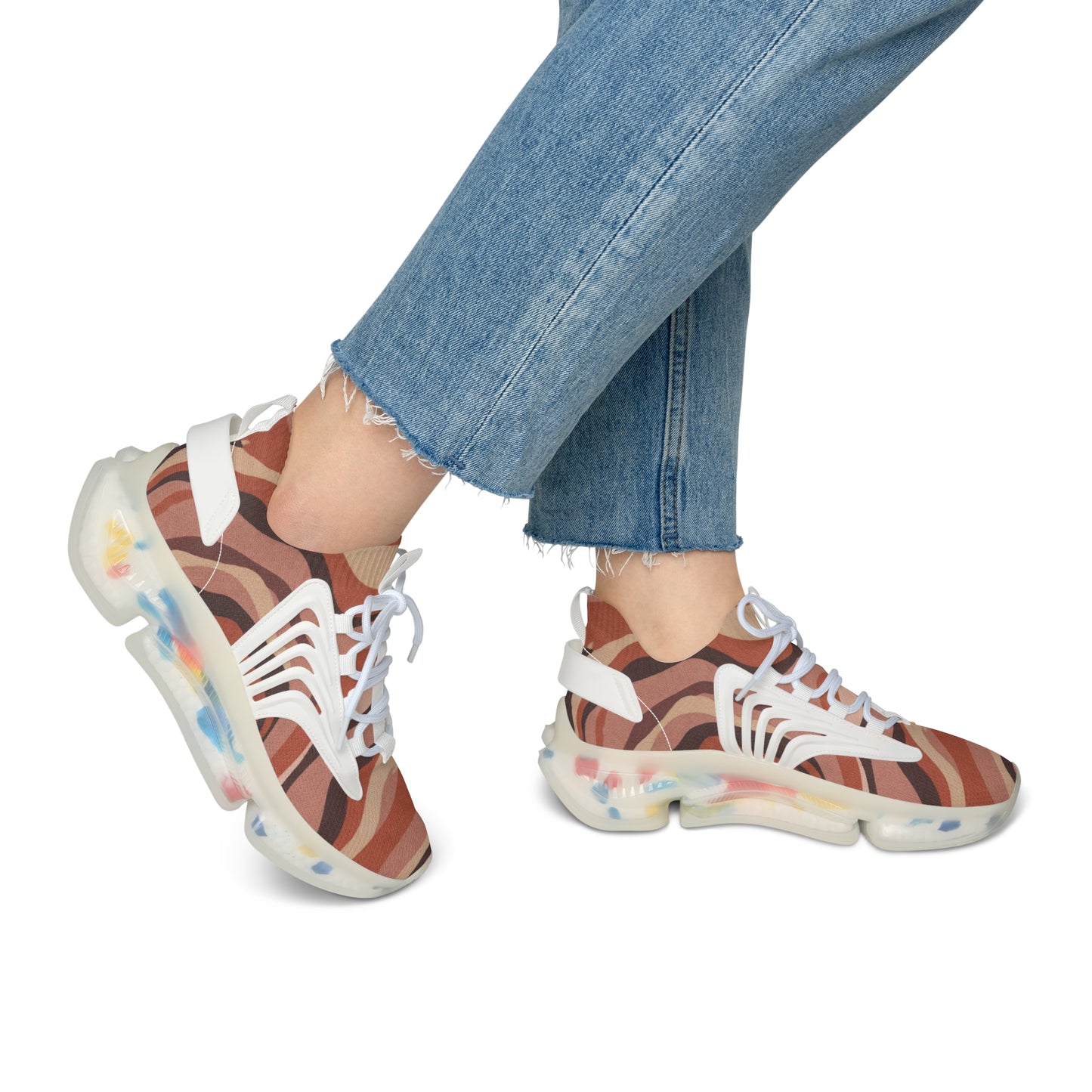Mesh Sneakers — Women's Brown Zebra Wave Athletic Shoes