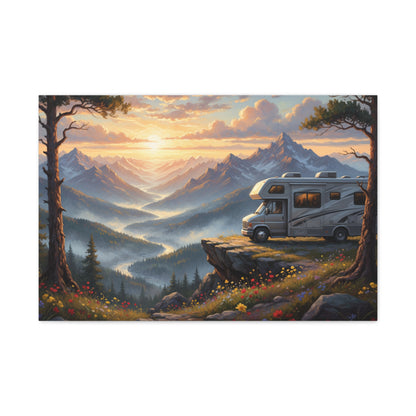 Sunset Mountain RV Canvas – Stretched Matte Wall Art