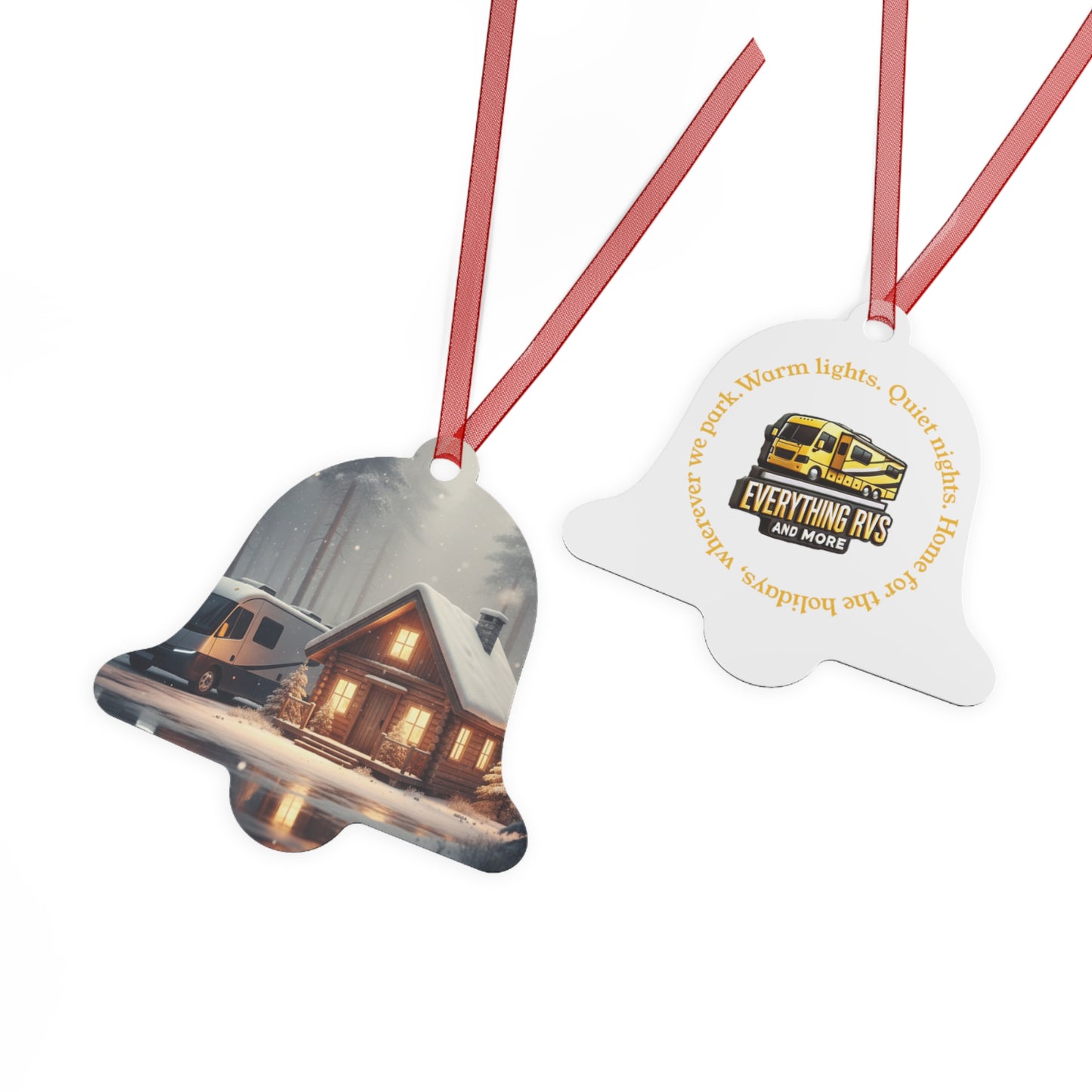 RV Christmas Metal Ornament — "Everything RVs" Holiday Bell Decor