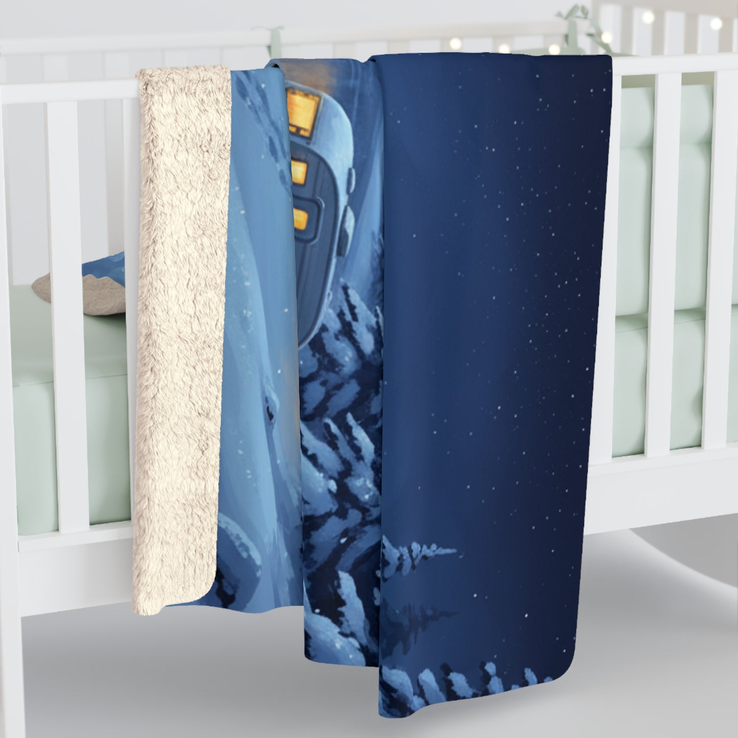 Winter Cabin Sherpa Blanket — Cozy Snowy Night Fleece Throw