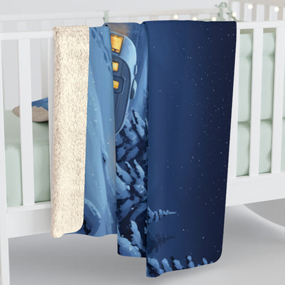 Winter Cabin Sherpa Blanket — Cozy Snowy Night Fleece Throw