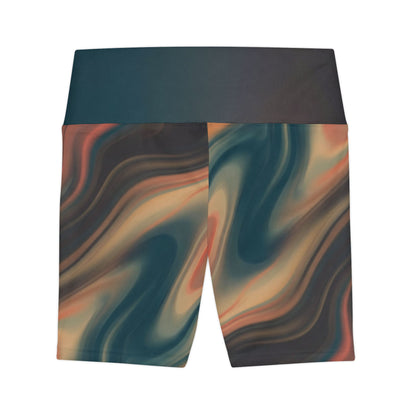 Women’s RV Flow Workout Shorts — High-Waist Swirl Activewear for Travel, Gym & Road Days
