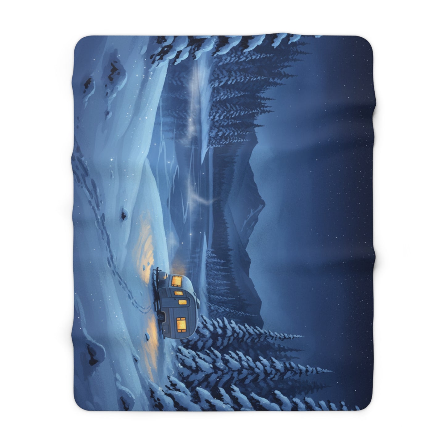 Winter Cabin Sherpa Blanket — Cozy Snowy Night Fleece Throw