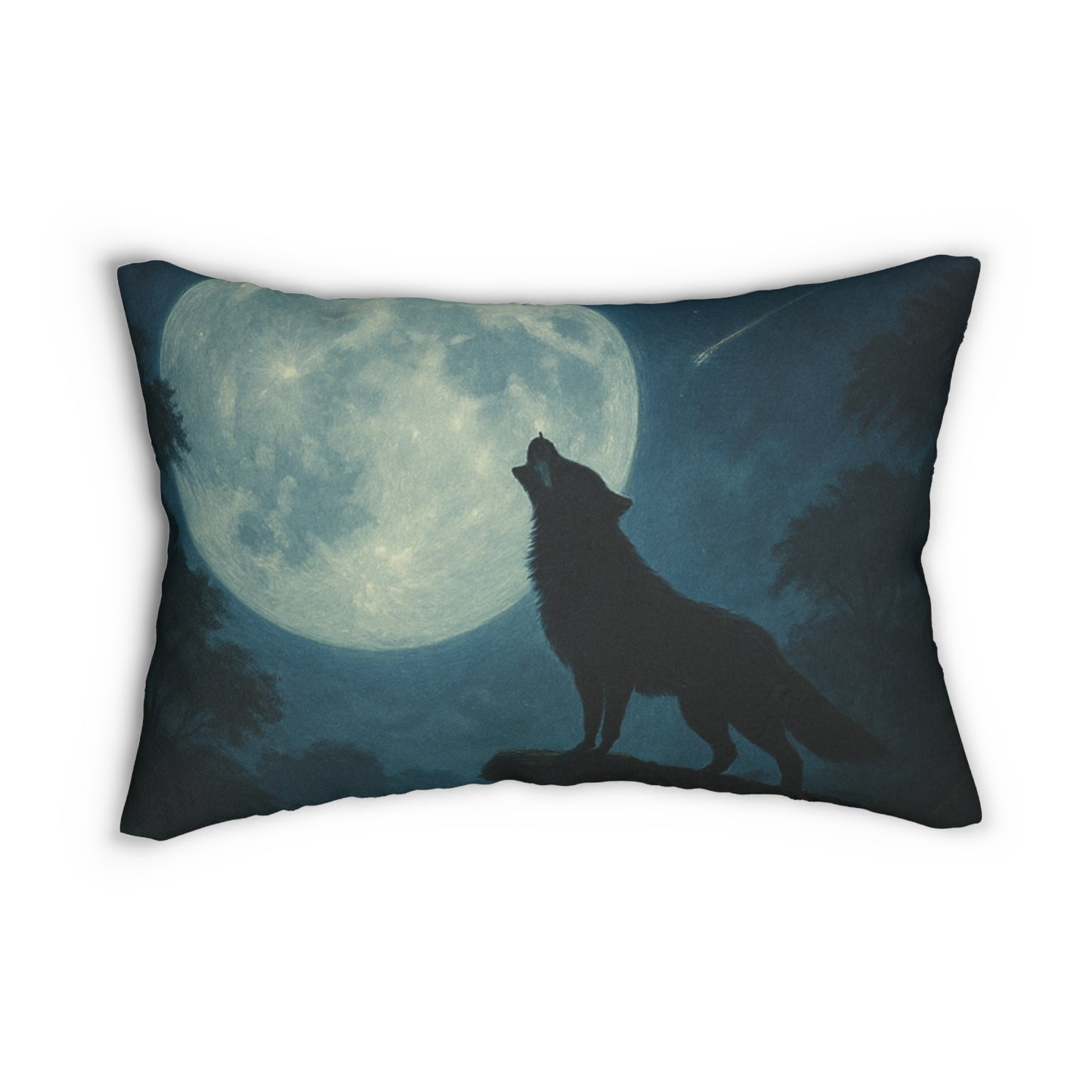 Howling Wolf Lumbar Pillow | Moonlight Decor, Home Accent, Gift for Nature Lovers, Cozy Throw, Bohemian Interior