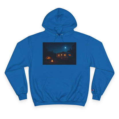 Cozy Nighttime Champion Hoodie - Moonlit Cabin Design