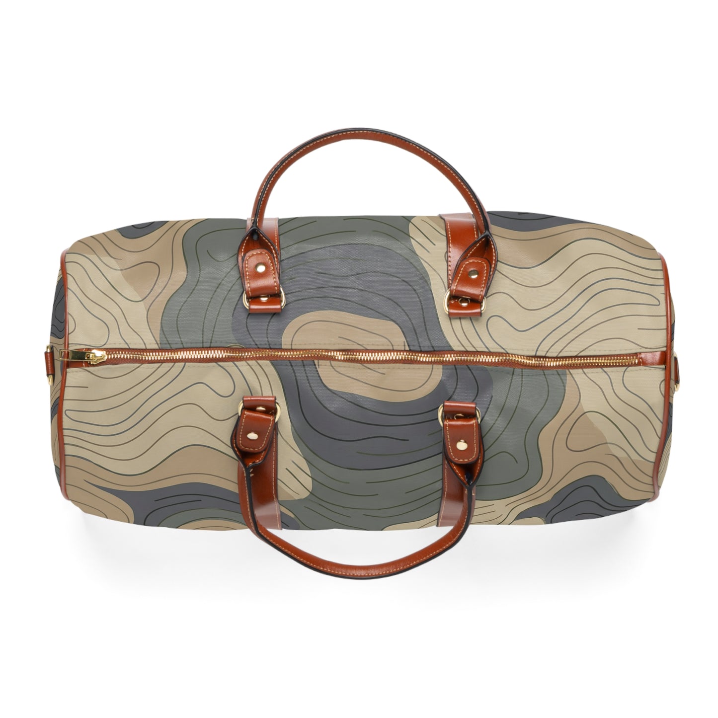 Topographic Camo Waterproof Travel Bag — Durable Weekend Duffle for Outdoor Adventurers