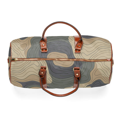 Topographic Camo Waterproof Travel Bag — Durable Weekend Duffle for Outdoor Adventurers