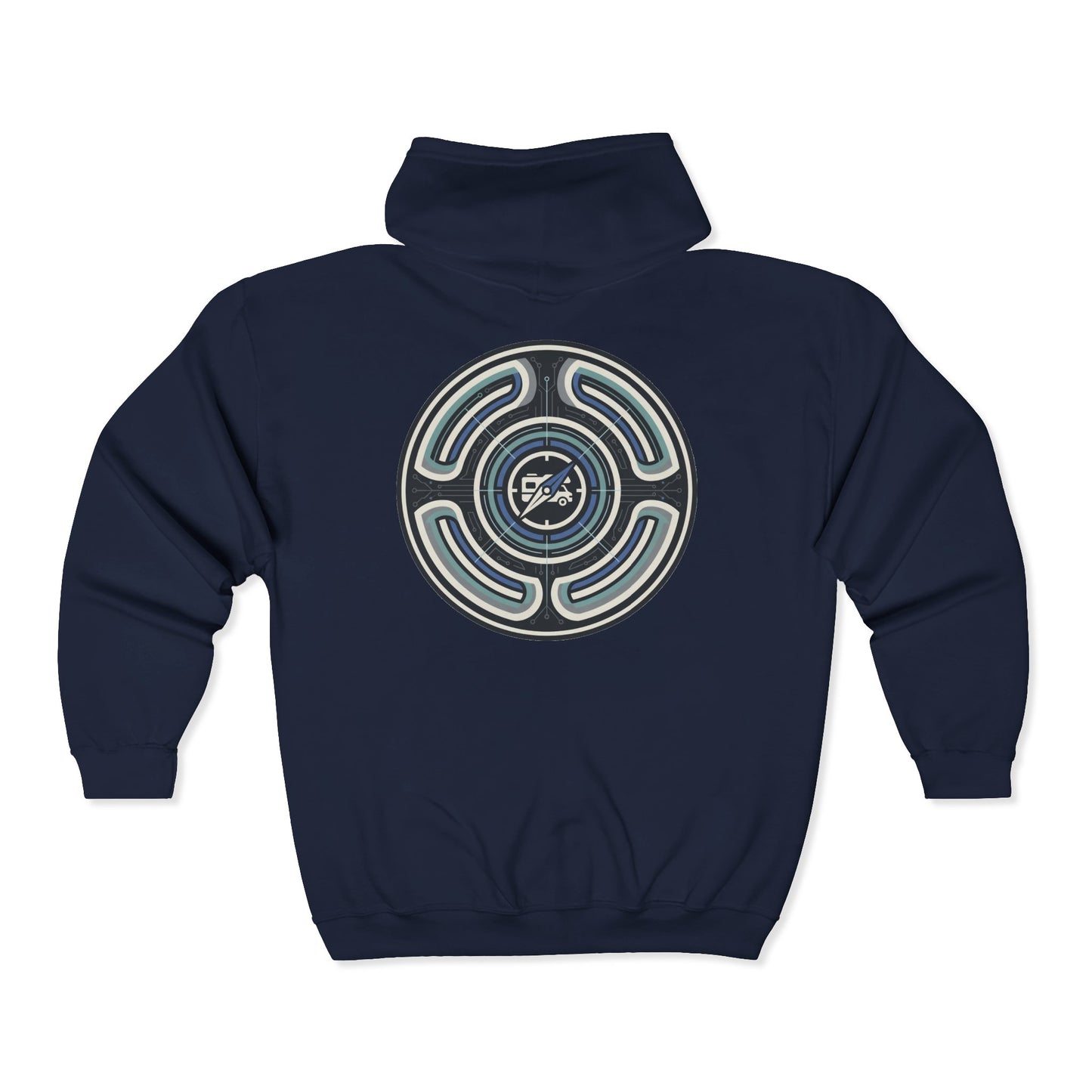 Retro-AI Nomad Badge Hoodie — Full-Zip Travel & Digital Nomad Pullover
