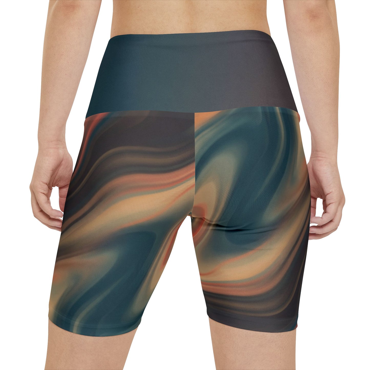 Women’s RV Flow Workout Shorts — High-Waist Swirl Activewear for Travel, Gym & Road Days