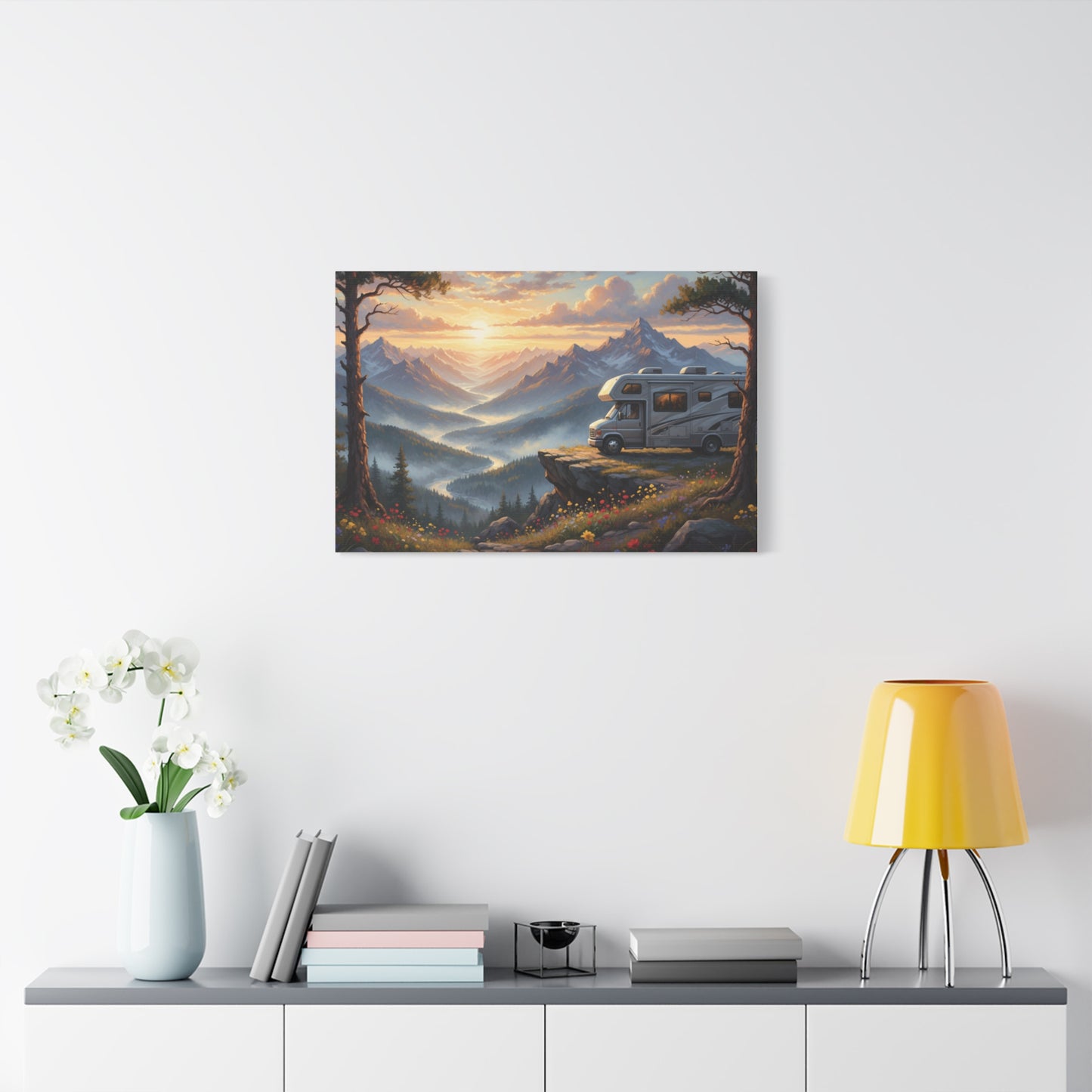 Sunset Mountain RV Canvas – Stretched Matte Wall Art