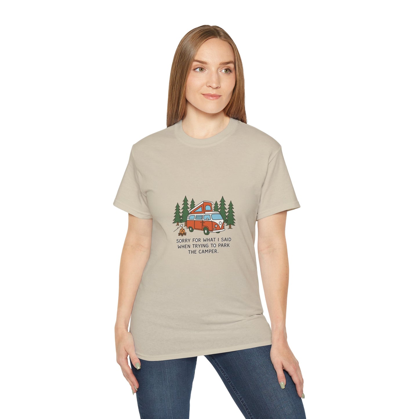 Camping Tee — “Sorry For What I Said When Trying To Park The Camper” Graphic Shirt