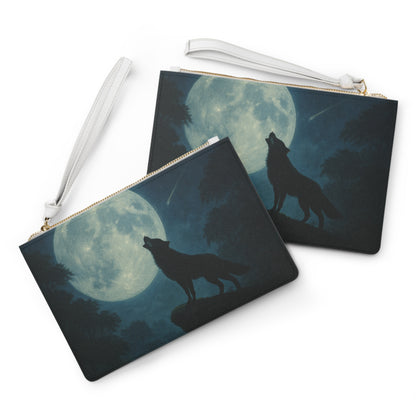 Mystic Wolf Clutch Bag, Celestial Night Purse, Moonlit Wolf Accessory, Gift for Astronomy Lovers, Night Out Essentials