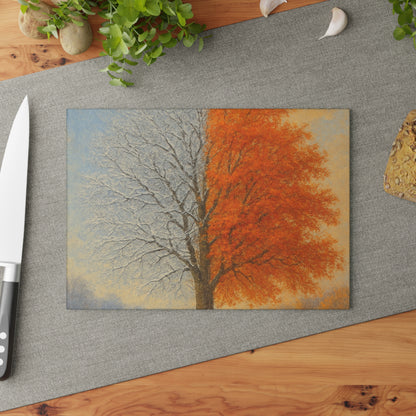 Autumn Landscape Glass Cutting Board | Fall Kitchen Decor, Seasonal Gift, Nature Art, Thanksgiving, Home Cooking