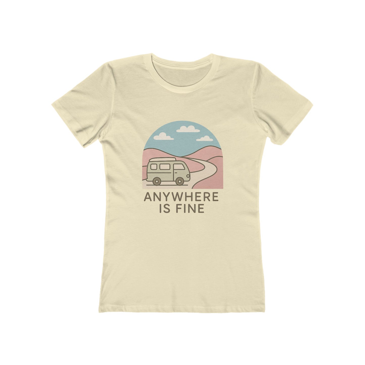 Anywhere Is Fine Tee — Women's Vintage Camper Travel T-Shirt