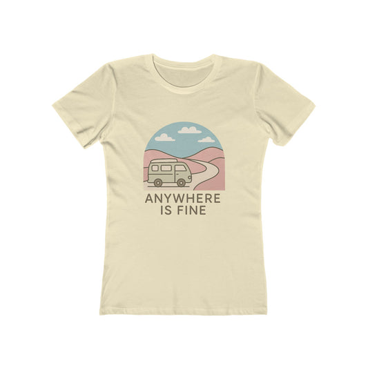 Anywhere Is Fine Tee — Women's Vintage Camper Travel T-Shirt