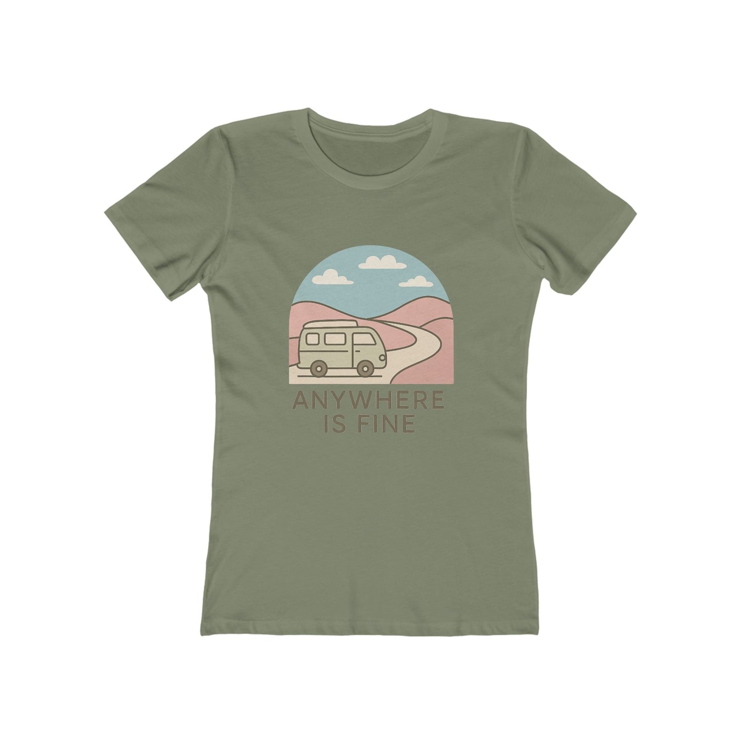 Anywhere Is Fine Tee — Women's Vintage Camper Travel T-Shirt