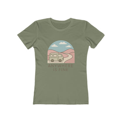 Anywhere Is Fine Tee — Women's Vintage Camper Travel T-Shirt