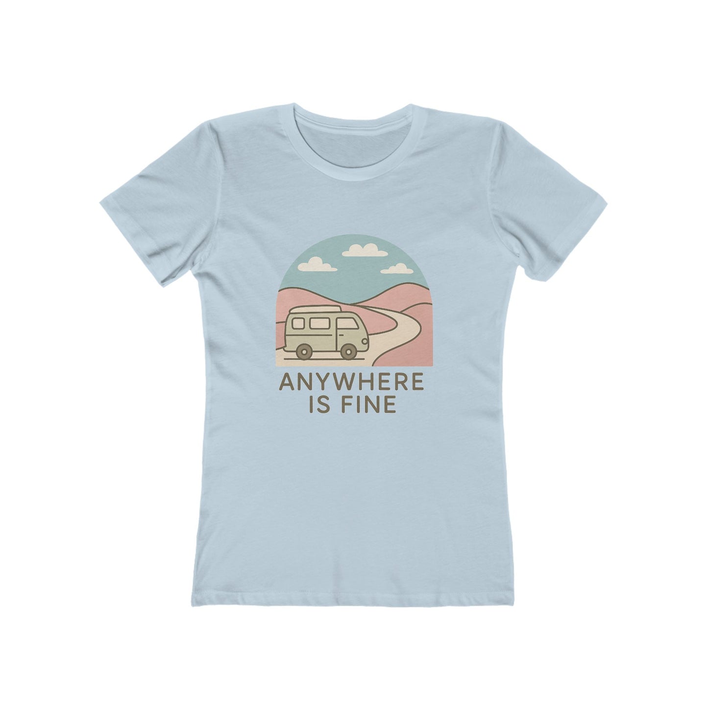 Anywhere Is Fine Tee — Women's Vintage Camper Travel T-Shirt