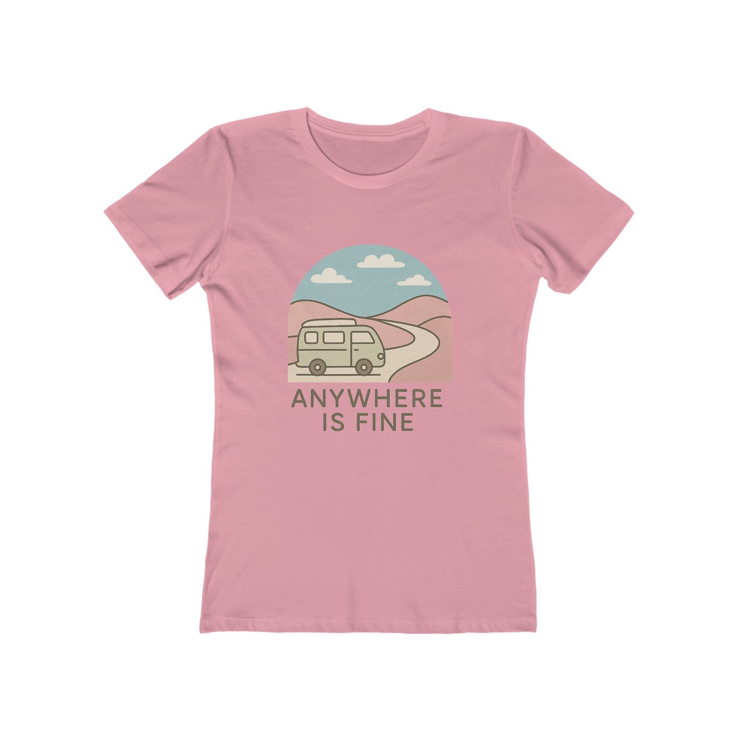 Anywhere Is Fine Tee — Women's Vintage Camper Travel T-Shirt