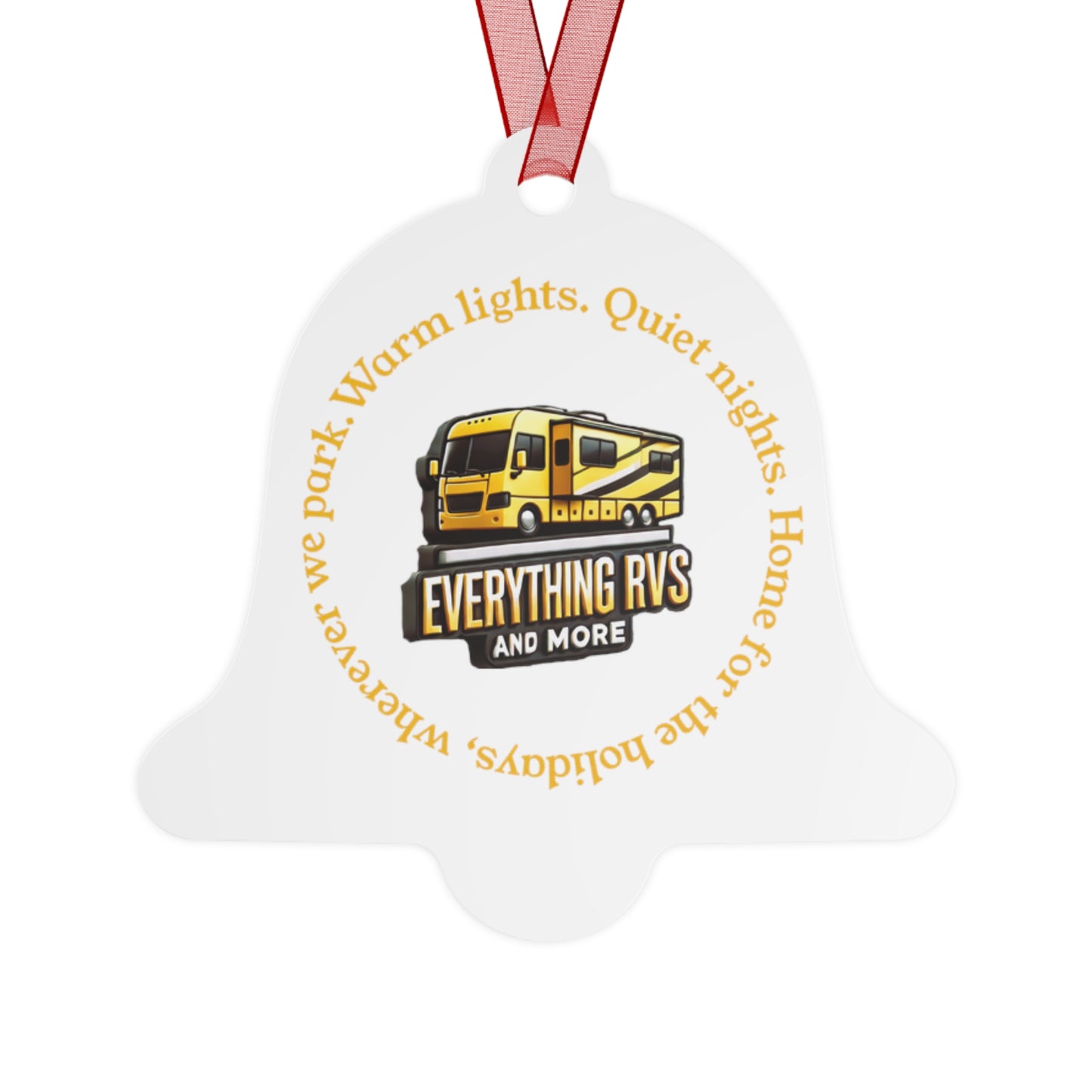 RV Christmas Metal Ornament — "Everything RVs" Holiday Bell Decor