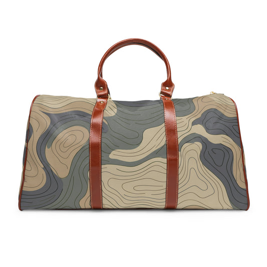 Topographic Camo Waterproof Travel Bag — Durable Weekend Duffle for Outdoor Adventurers