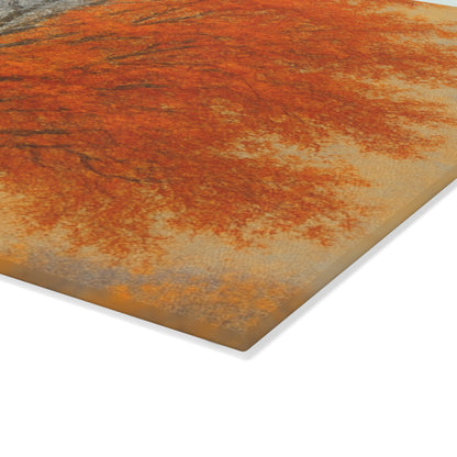 Autumn Landscape Glass Cutting Board | Fall Kitchen Decor, Seasonal Gift, Nature Art, Thanksgiving, Home Cooking