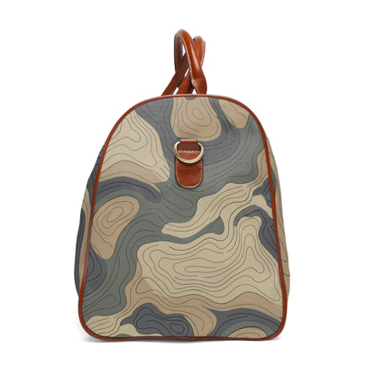 Topographic Camo Waterproof Travel Bag — Durable Weekend Duffle for Outdoor Adventurers