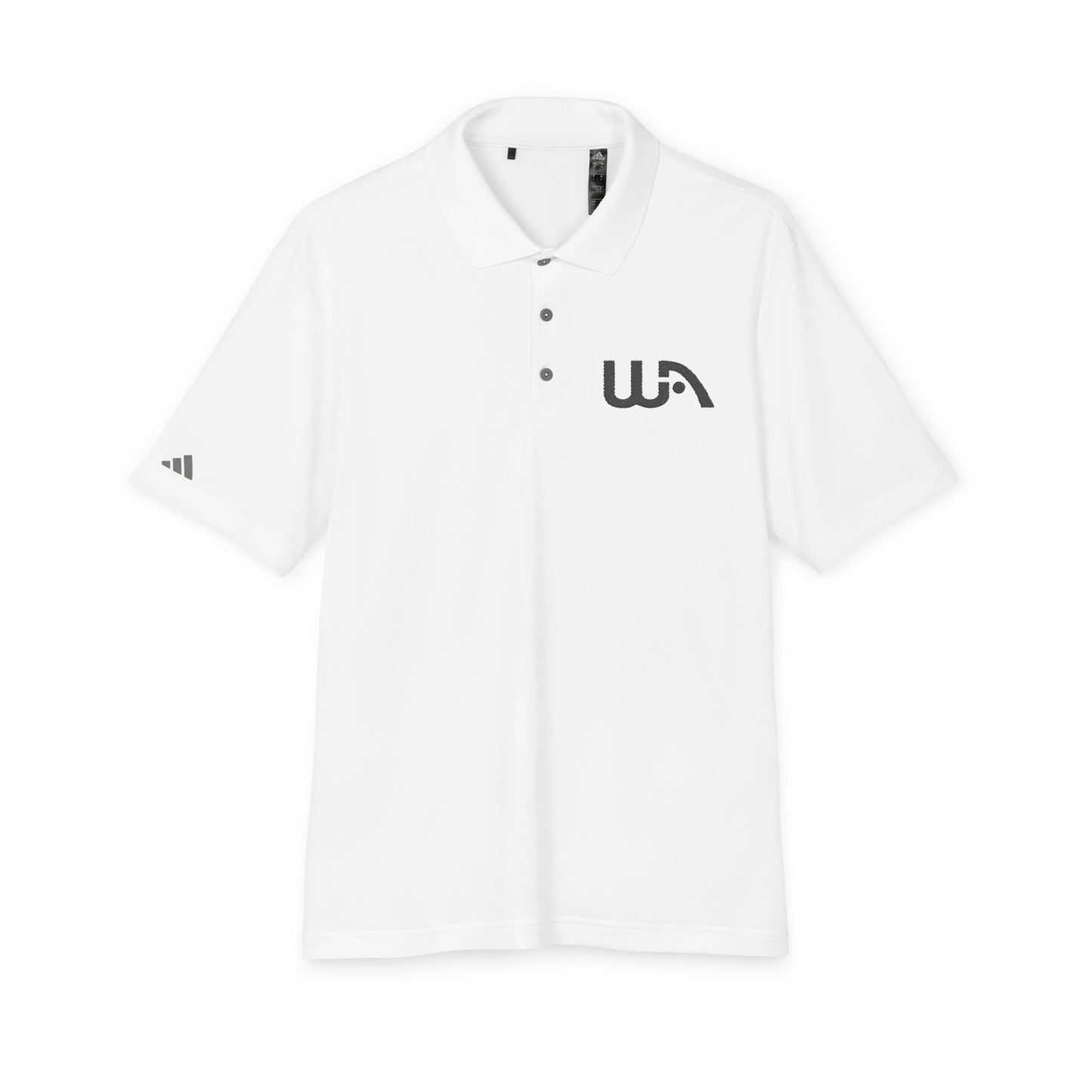 Minimalist White Performance Polo with WA Logo — Breathable Athletic Golf Shirt