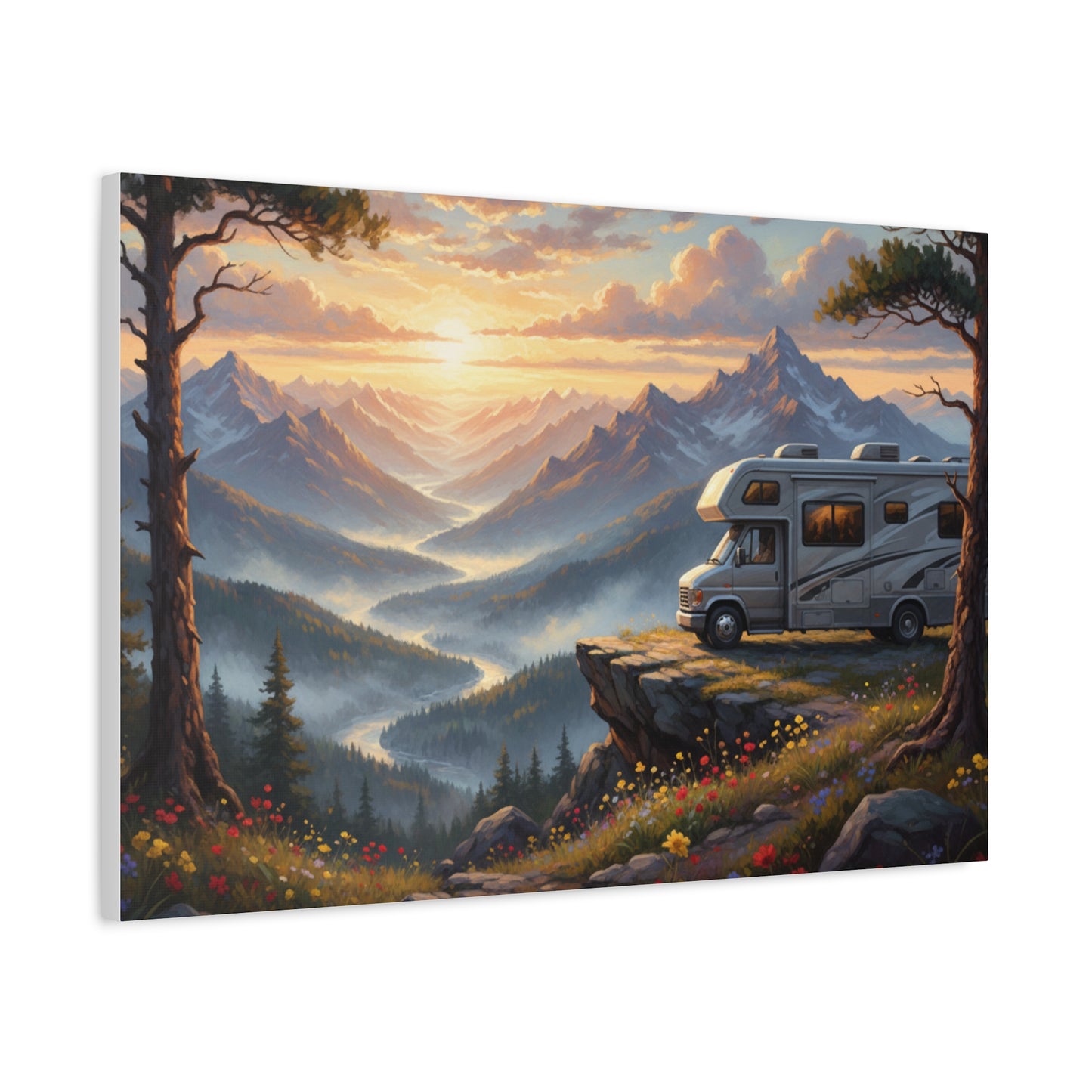 Sunset Mountain RV Canvas – Stretched Matte Wall Art