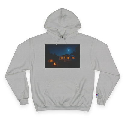 Cozy Nighttime Champion Hoodie - Moonlit Cabin Design