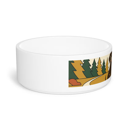 Camping Pup Pet Bowl — Retro Camper & Forest Dog Ceramic Bowl