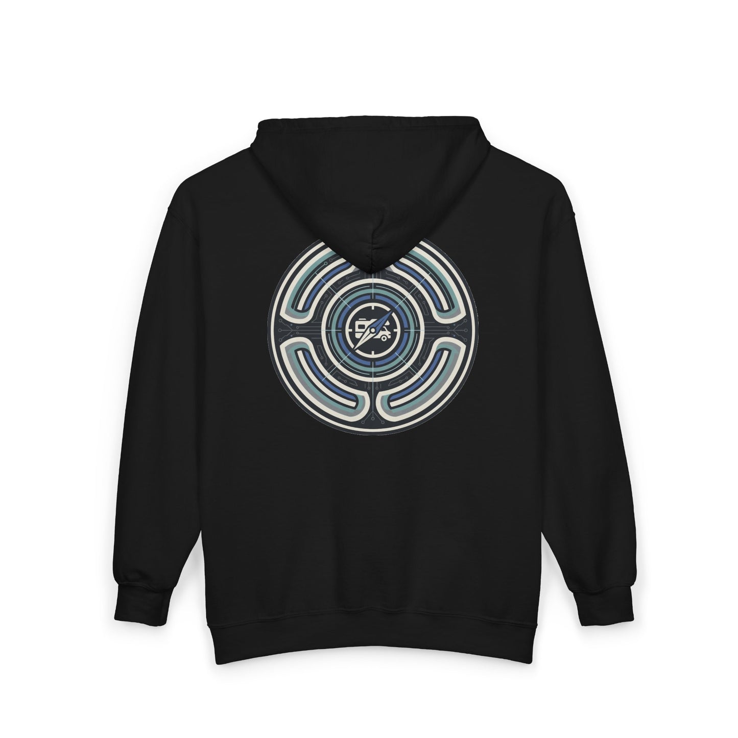 Retro-AI Nomad Badge Hoodie — Full-Zip Travel & Digital Nomad Pullover