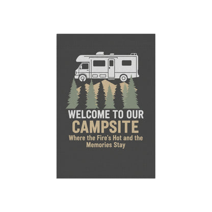 Welcome to Our Campsite Garden Flag — RV Camper Outdoor Banner