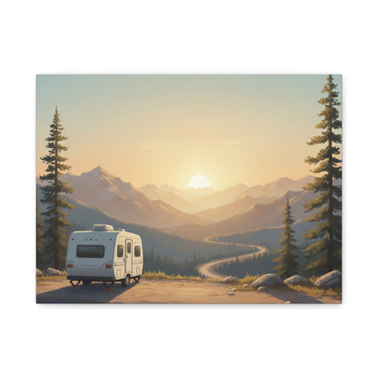 Sunset Mountain RV Canvas – Stretched Matte Wall Art