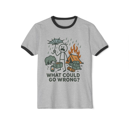 Camping Disaster Graphic T-Shirt — "What Could Go Wrong?" Funny Outdoor Adventure Tee