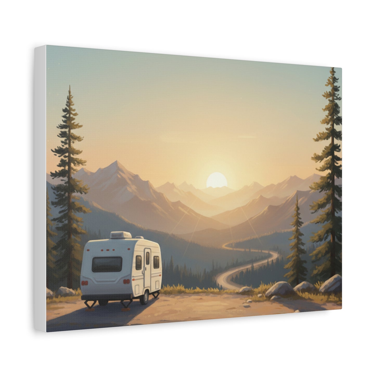Sunset Mountain RV Canvas – Stretched Matte Wall Art