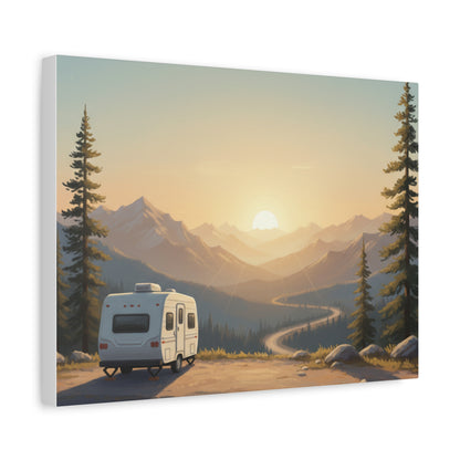 Sunset Mountain RV Canvas – Stretched Matte Wall Art
