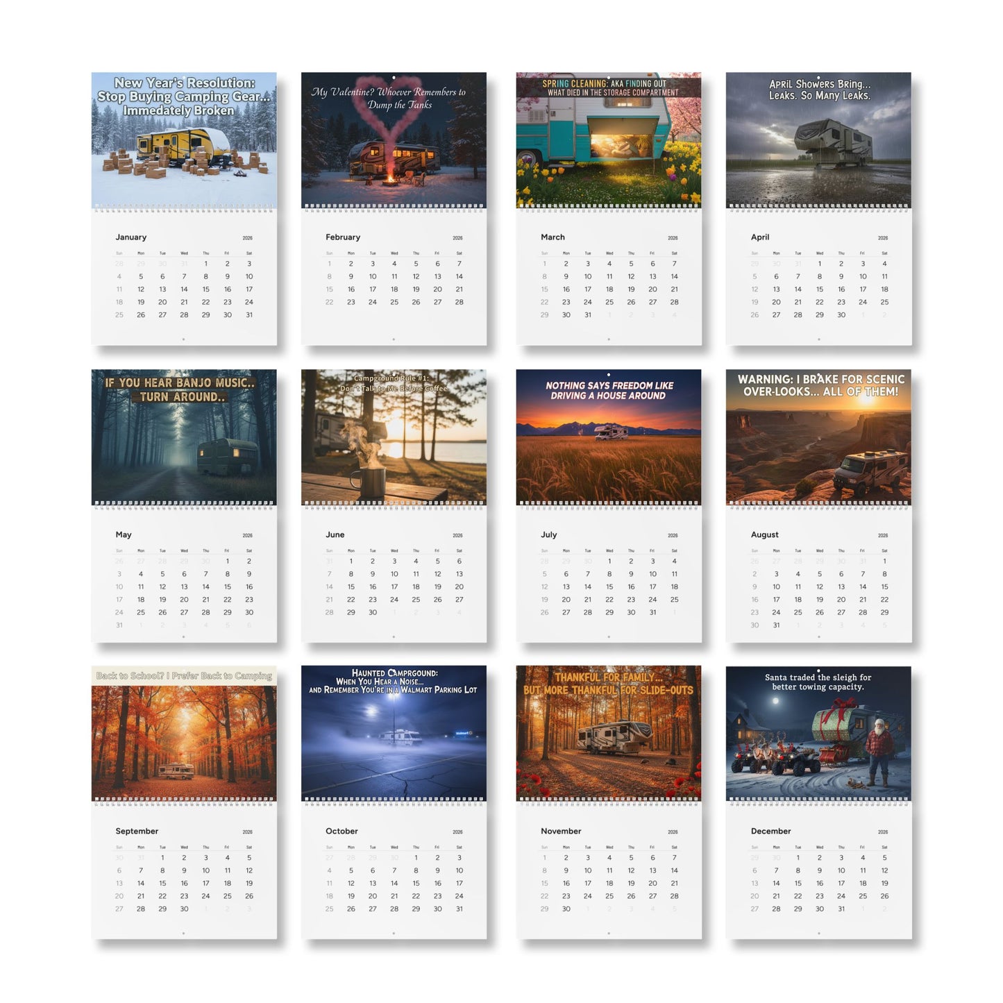 Camping Humor Wall Calendar 2026