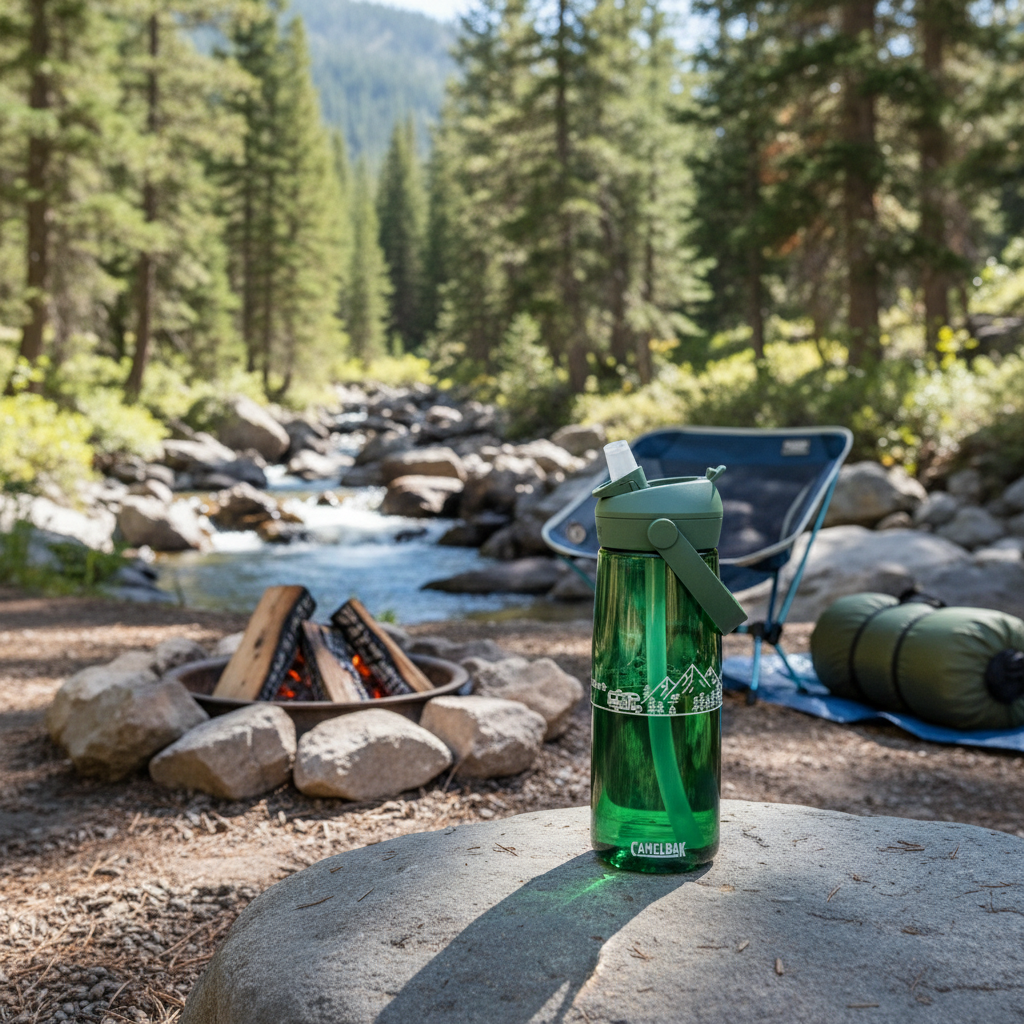 Adventure Fueled 25oz Flip Straw Bottle — Mountain & Camper Design