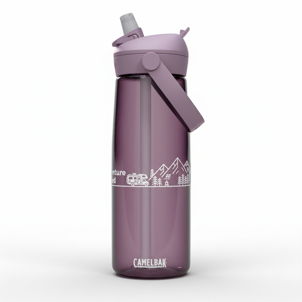 Adventure Fueled 25oz Flip Straw Bottle — Mountain & Camper Design