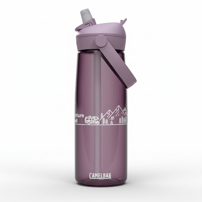 Adventure Fueled 25oz Flip Straw Bottle — Mountain & Camper Design