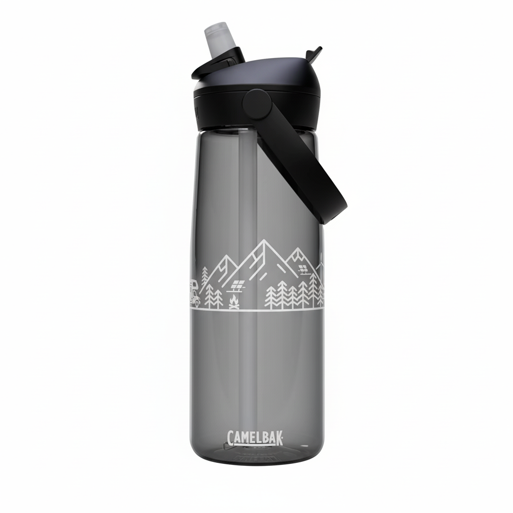 Adventure Fueled 25oz Flip Straw Bottle — Mountain & Camper Design