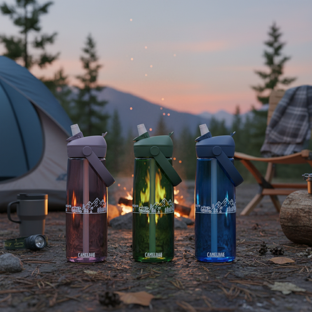 Adventure Fueled 25oz Flip Straw Bottle — Mountain & Camper Design