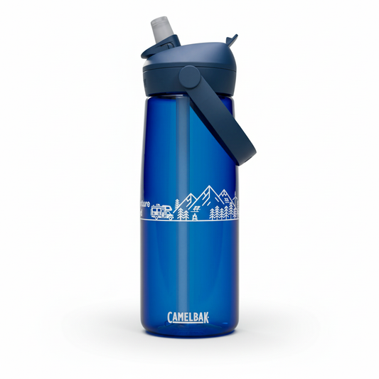 Adventure Fueled 25oz Flip Straw Bottle — Mountain & Camper Design