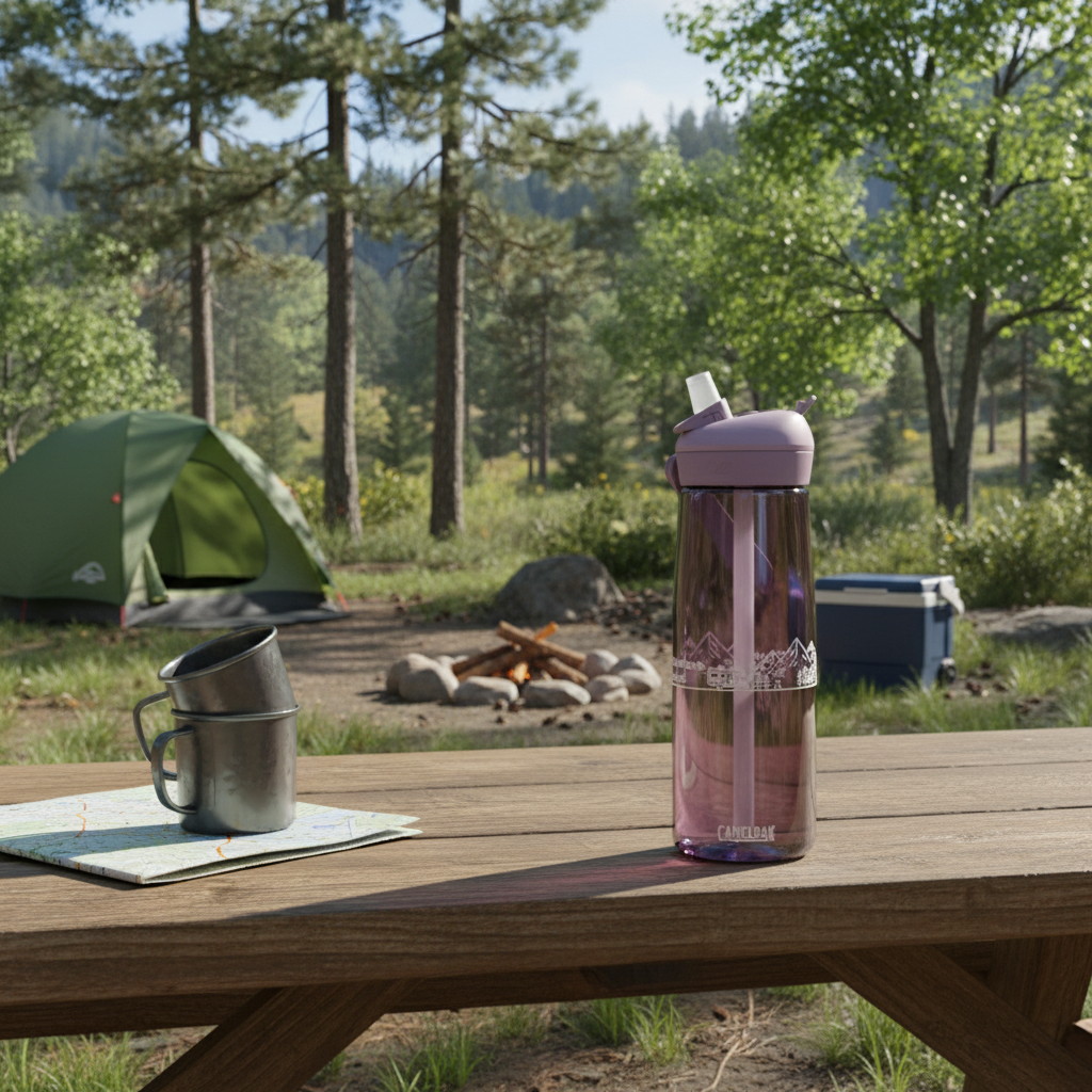 Adventure Fueled 25oz Flip Straw Bottle — Mountain & Camper Design