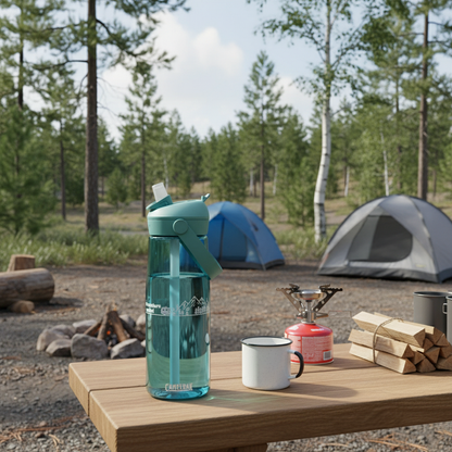 Adventure Fueled 25oz Flip Straw Bottle — Mountain & Camper Design